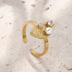 304 Stainless Steel Cubic Zirconia Cuff Rings for Women&nbsp;RJEW-D302-02G-07