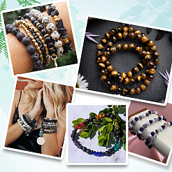 DIY Natural Black Onyx & Lava Rock & Tiger Eye Round Beads Bracelets Making Kits&nbsp;DIY-SC0030-25