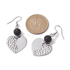 304 Stainless Steel Geometry Dangle Earrings with Natural Lava Rock Round Beaded&nbsp;EJEW-JE05610