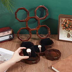 1Pcs 5-Slot Octagonal Acacia Wood Plexiglass Visible Window Watch Organizer Boxes&nbsp;CON-OC0001-72