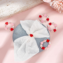 15Pcs Valentine's Day Natural Wood Heart & Round Beaded Napkin Rings&nbsp;HJEW-MA00042