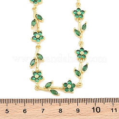 Brass Pave Cubic Zirconia Flower Link Chain Necklaces&nbsp;KK-CBA4547-18G-03
