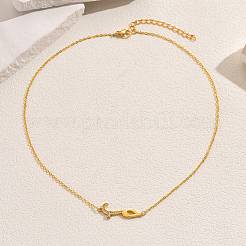 Brass Micro Pave Clear Cubic Zirconia Arabic Alphabet Pendant Necklaces for Women&nbsp;VF6058