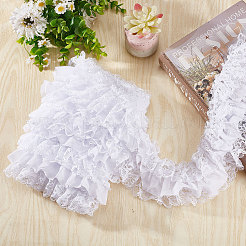 5 Yards 3-Layer Pleated Polyester Chiffon Lace Trim&nbsp;OCOR-WH0082-01A
