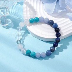 Natural Blue Aventurine & Mixed Gemstone Round Beaded Stretch Bracelets for Women&nbsp;BJEW-JB11056-04