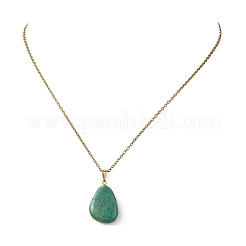 Natural Amazonite Teardrop Pendant 304 Stainless Steel Cable Chain Necklaces&nbsp;NJEW-JN06417