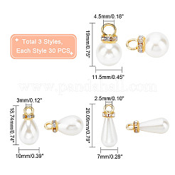 90Pcs 3 Style ABS Imitation Pearl & Brass Pendants&nbsp;KY-PH0001-22