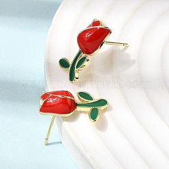 Flower Brass Stud Earrings&nbsp;EJEW-K324-03G-01
