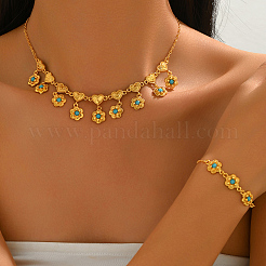 Vintage Brass Heart Flower Pendant Necklace & Bracelet Set for Women&nbsp;RG3291