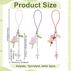 3Pcs 3 Colors Resin Flower Pendant Decorations&nbsp;HJEW-FG0001-26