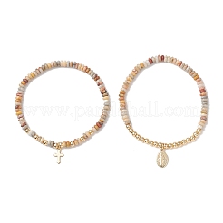 2Pcs Natural Crazy Agate Beads Stretch Bracelets&nbsp;BJEW-JB13415-04