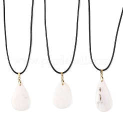 Natural Pink Opal Teardrop Pendant  Black Waxed Cord Necklaces for Women&nbsp;NJEW-JN06584