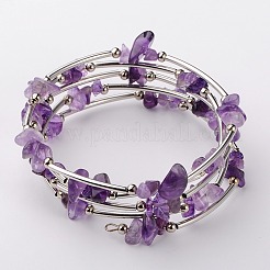 Natural Amethyst Chip Warp Bracelets&nbsp;X-BJEW-JB01517-02
