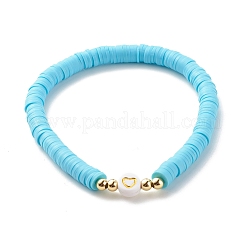 Handmade Polymer Clay Heishi Beads Stretch Bracelets Set with Heart Patter Beads for Women&nbsp;BJEW-JB07450