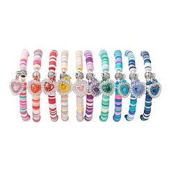 Natural Gemstone & MIYUKI Seed Beads Heart Charm Bracelets&nbsp;BJEW-MZ00084