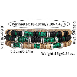 Synthetic Malachite & Coconut Shell Bead Stretch Bracelets&nbsp;PW-WGEF9FC-01