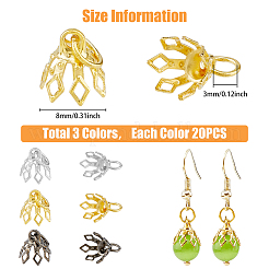60Pcs 3 Colors Flower Rack Plating Brass Filigree Bead Cap Bails&nbsp;KK-FH0006-86