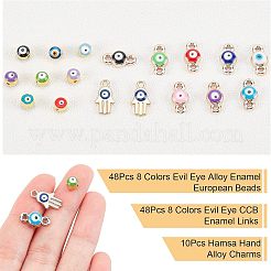 48Pcs 8 Colors Evil Eye Alloy Enamel European Beads&nbsp;ENAM-NB0001-50