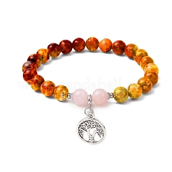 Natural Fluorescent Syenite Rock & Mashan Jade Round Bead Stretch Bracelets&nbsp;BJEW-JB11257-03