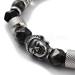 Buddha Head Natural Mixed Gemstone Faceted Beaded Bracelets with 201 Stainless Steel Lobster Claw Clasps&nbsp;BJEW-Q334-10