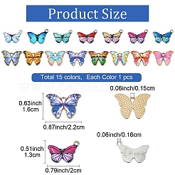 15Pcs 15 Styles Light Gold Tone Alloy Enamel Pendants&nbsp;ENAM-YW0004-41