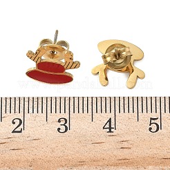 Christmas Theme 304 Stainless Steel Enamel Elk Stud Earrings&nbsp;EJEW-Z139-01G