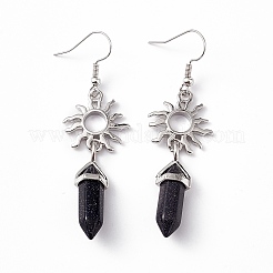 Synthetic Blue Goldstone Bullet with Sun Dangle Earrings&nbsp;EJEW-I276-01P-13
