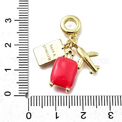 Brass Hot Pink Enamel Airplane Luggage Passport European Dangle Charms&nbsp;KK-K400-31G