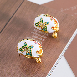 Alloy Enamel Oval with Butterfly Pattern Stud Earrings for Women&nbsp;WGEA3F2-01