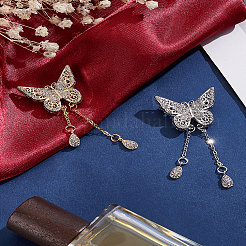 2Pcs 2 Colors Hollow Butterfly Zinc Alloy Crystal Rhinestone Teardrop Tassel Brooches&nbsp;JEWB-LP0001-01