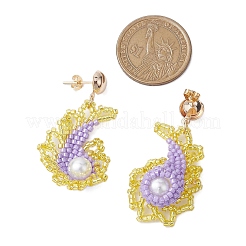 Glass Seed Bead & Glass Pearl Bead Conch Dangle Stud Earrings for Women&nbsp;EJEW-MZ00269-02