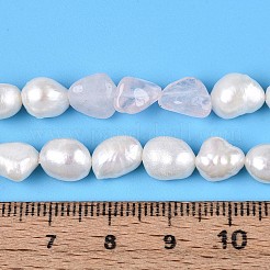 Natural Rose Quartz Nuggets & Natural Cultured Freshwater Pearl Beads Strands&nbsp;PEAR-N023-01A-16