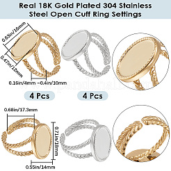 8Pcs 2 Colors 304 Stainless Steel Open Cuff Ring Settings&nbsp;RJEW-BBC0001-26