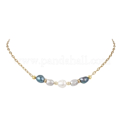 Natural Pearl Rice Beaded Necklaces with 304 Stainless Steel Paperclip Chains&nbsp;NJEW-JN05977-01
