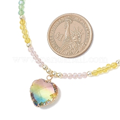 2Pcs 2 Styles Colorful K9 Glass Teardrop Heart Pendant Electroplated Glass Faceted Rondelle Beaded Necklaces&nbsp;NJEW-JN05752