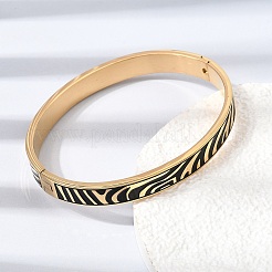 304 Stainless Steel Black Enamel Zebra Skin Print Hinged Cuff Bangles for Women&nbsp;SA-CBAC920-03G