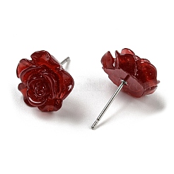 Resin Rose Flower Stud Earrings with 316 Stainless Steel Pins&nbsp;EJEW-D070-01C