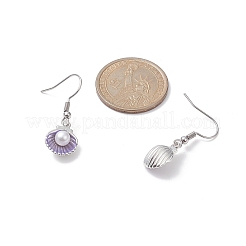 4 Pair 4 Color Alloy Enamel Shell Shape Dangle Earrings with Plastic Pearl Beaded&nbsp;EJEW-JE05249