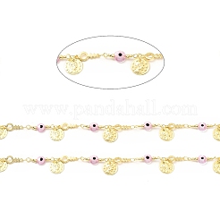 Glass Flat Round with Enamel Evil Eye Beaded Chains&nbsp;CHC-G017-23G-04
