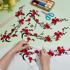 4Pcs Plum Blossom Polyester Embroidery Cloth Sew on Appliques&nbsp;PATC-CY0001-58A
