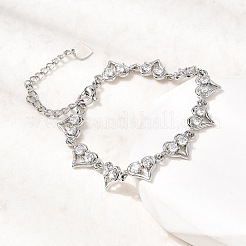 Heart Brass Micro Pave Cubic Zirconia Link Chain Bracelets&nbsp;BJEW-L715-01P-01