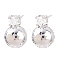 Brass Pave Clear Single Cubic Zirconia Stud Earrings&nbsp;EJEW-G471-36P