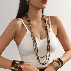 Wood Beaded Multilayer Necklaces & Beaded Bracelets & Dangle Earrings Sets&nbsp;WG7BAAE-01