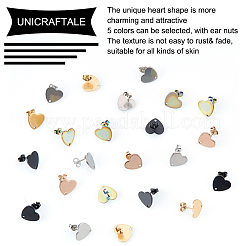 30Pcs 5 Colors Heart Shape PVD Vacuum Plating 304 Stainless Steel Stud Earring Findings&nbsp;EJEW-UN0001-63