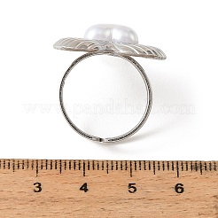 304 Stainless Steel Pave Imitation Pearl Cuff Open Rings&nbsp;RJEW-T037-04P