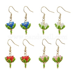 Flower Handmade Glass Seed Beads & Acrylic Beads Dangle Earrings&nbsp;EJEW-MZ00359