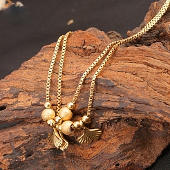 304 Stainless Steel Round Bead with Ginkgo Leaf Anklets&nbsp;FS-WG90D78-01