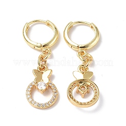 Clear Cubic Zirconia Ring with Butterfly Dangle Hoop Earrings&nbsp;EJEW-B017-08G
