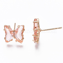 Cubic Zirconia Butterfly Stud Earrings with Glass&nbsp;KK-S365-003