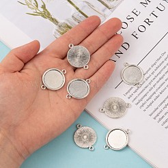 Tibetan Style Alloy Flat Round Cabochon Connector Settings&nbsp;X-TIBE-M022-09AS